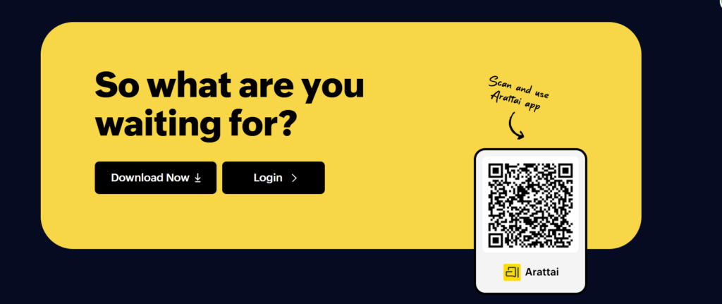 Arattai app download banner with a QR code