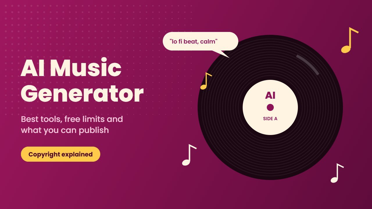 AI music generator shown as a vinyl record created from a text prompt with music notes