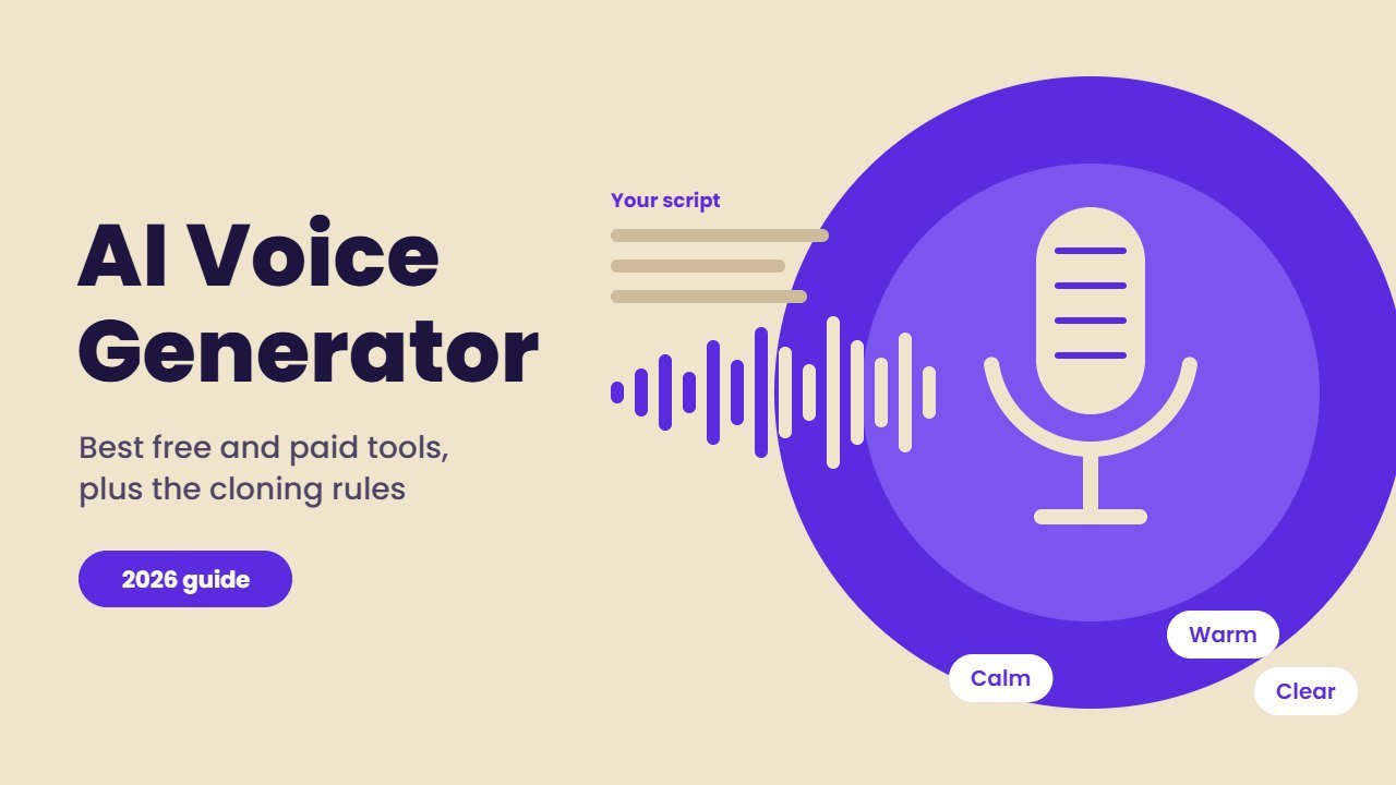 AI voice generator turning a written script into a voice waveform and microphone