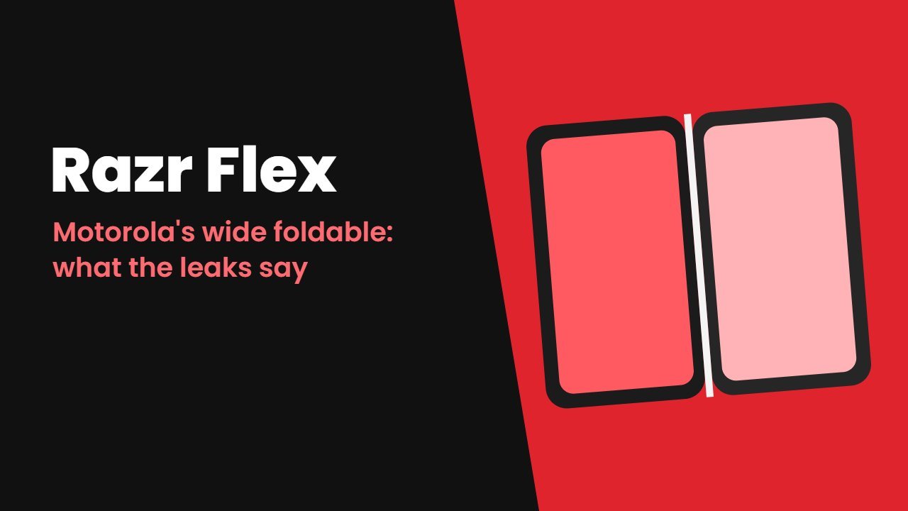 Motorola Razr Flex art showing an open book style foldable on a black and red split background