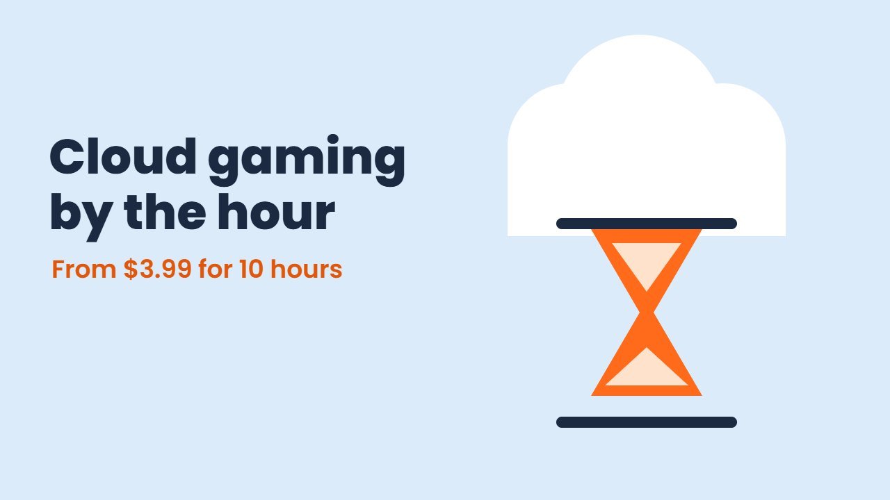 Xbox Cloud Gaming pricing art with a cloud and an orange hourglass for hourly playtime
